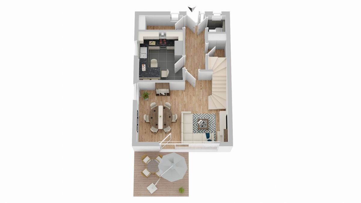 Erdgeschoss der kleinen Wohnung