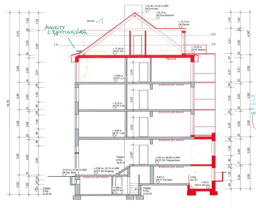Schnitt des Gebäudes
