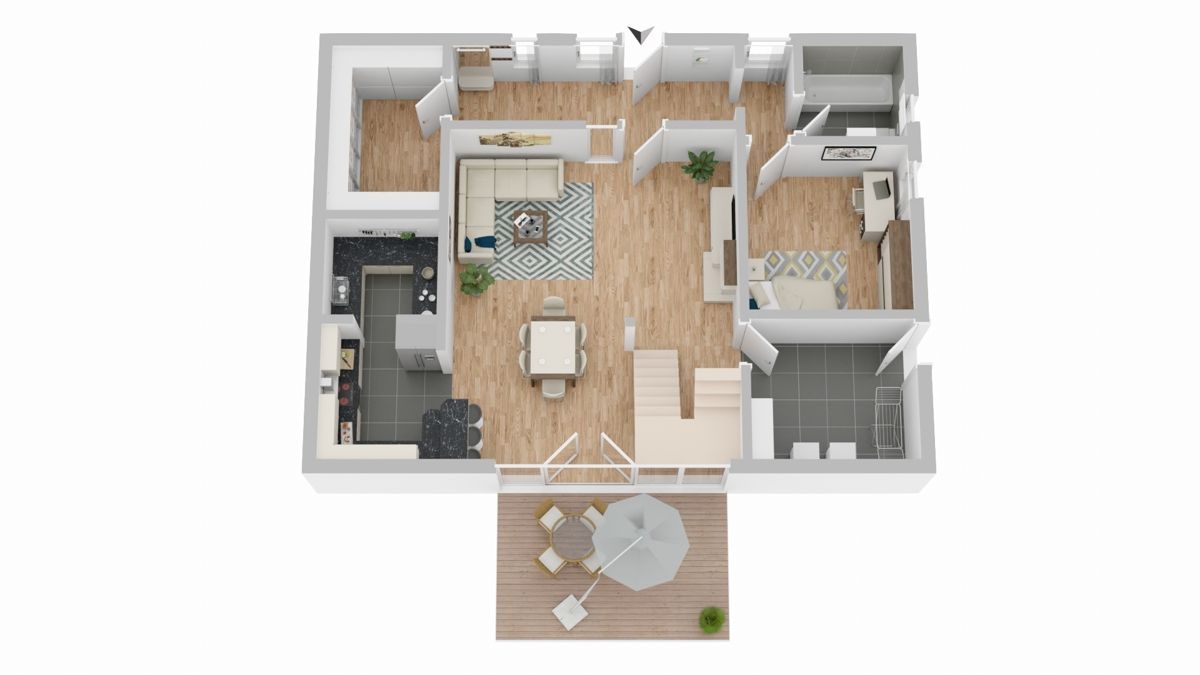 Erdgeschoss der großen Wohnung