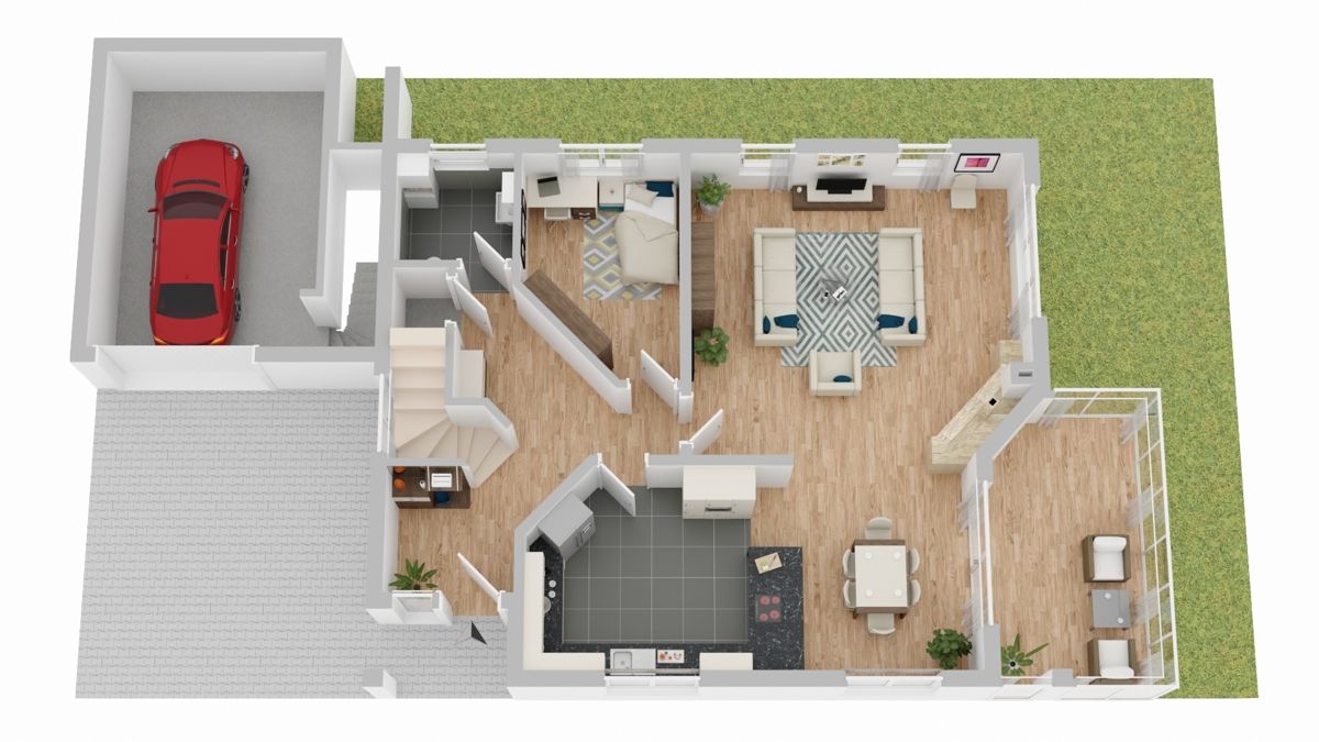 Erdgeschoss und große Garage